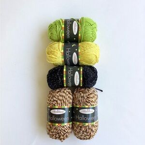 Herrschners Yarn Set  Halloween Green, Yellow, Black Brown Acrylic Metallic